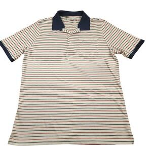 CRIQUET Mens Red Blue Stripe Short Sleeve Polo Shirt Golf Casual Size M
